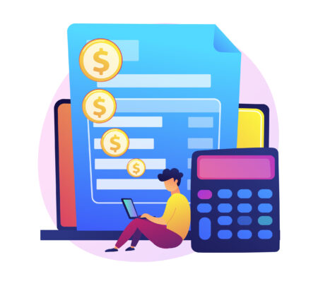 Online payment account. Credit card details, personal information, financial transaction. Cartoon character bank worker. Internet banking. Vector isolated concept metaphor illustration